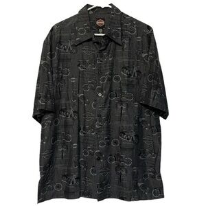 Harley-Davidson SILK Charcoal Gray Casual Button Down Shirt Loose-Fit Size LRG
